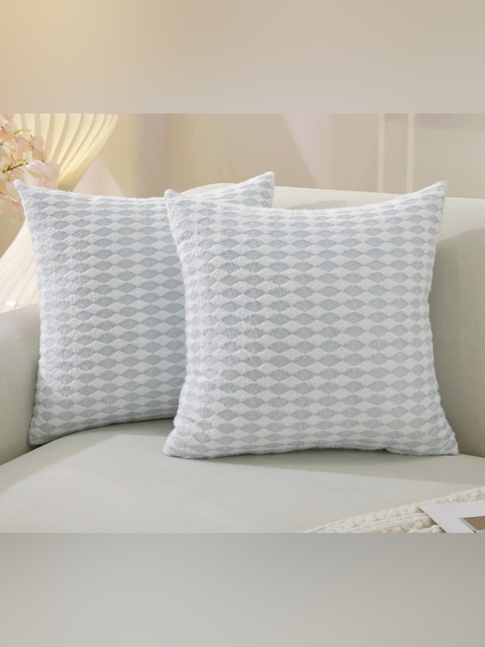 Set of 2 Geometric Textured Throw Pillows - Light blue 22x22 - Picture 1 of 2